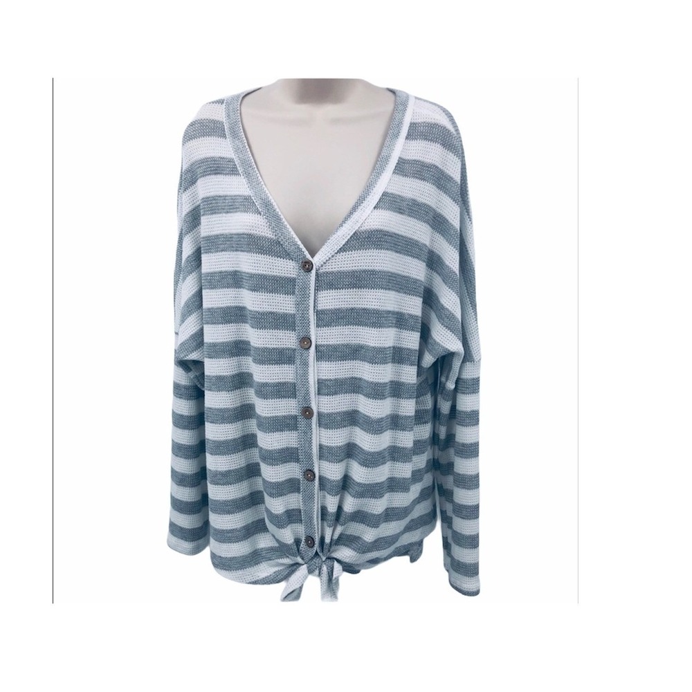 ODDY women's top gray and white striped tie‎  3 XL